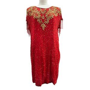 red beaded silk dress womens 3X Amor fancy party plus size vintage